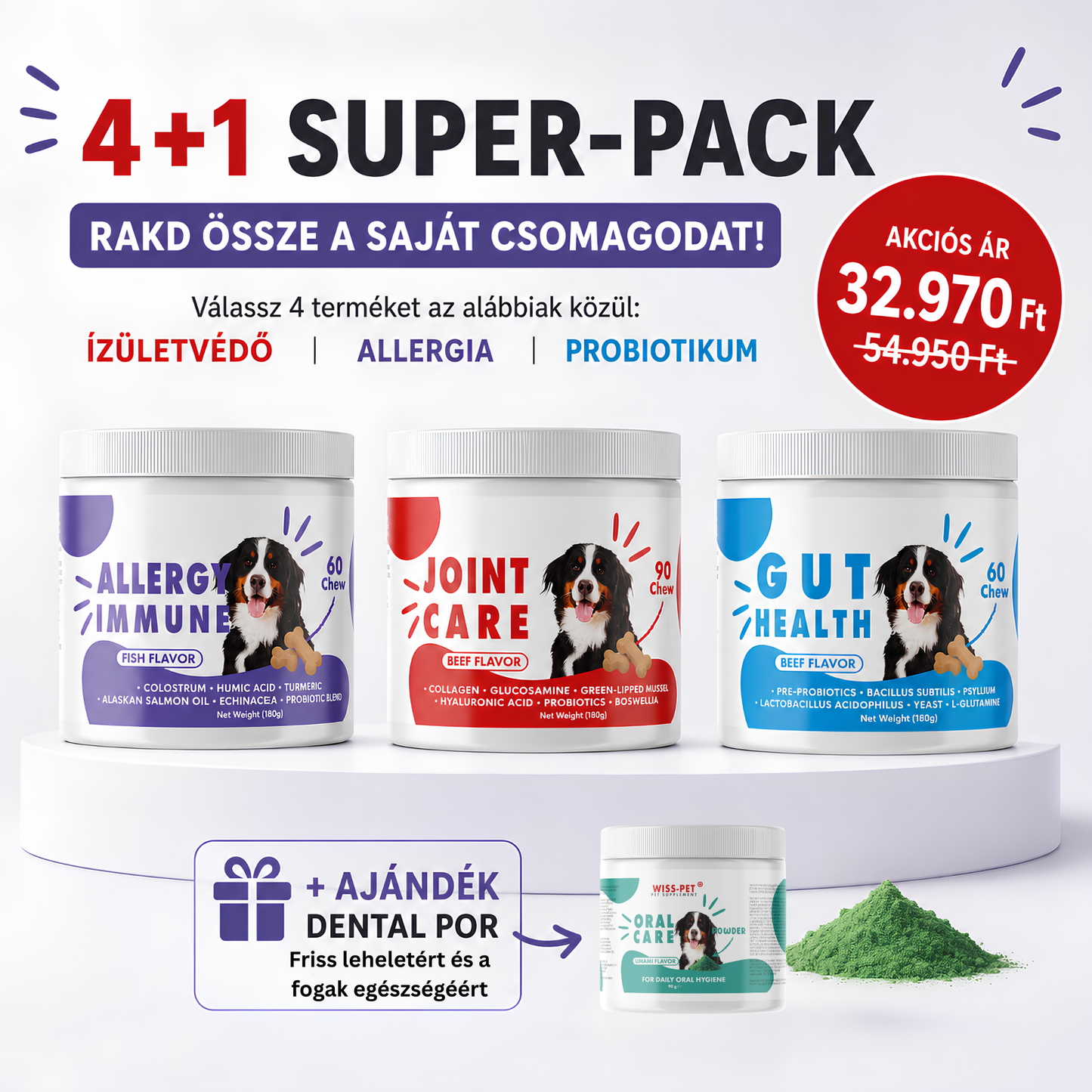 Wiss-Pet 4+1 Super-Pack: Rakd össze a saját csomagodat + AJÁNDÉK Dental Porral