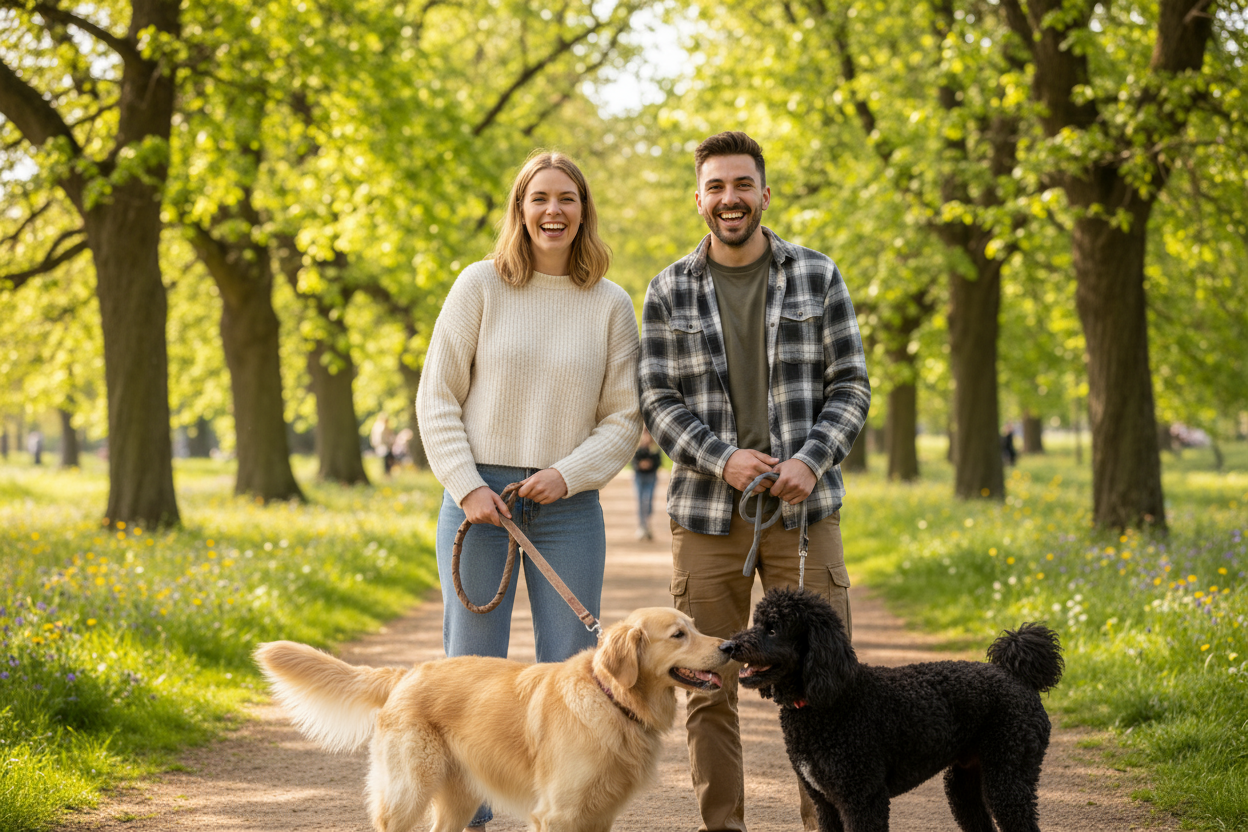 two friends with dogs 